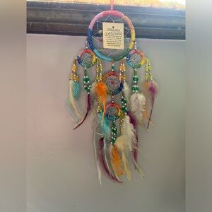 NWT Colorful Rainbow Pride Beaded Dream Catcher with Feathers